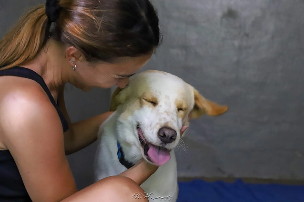 Volontaria con cane che sorride